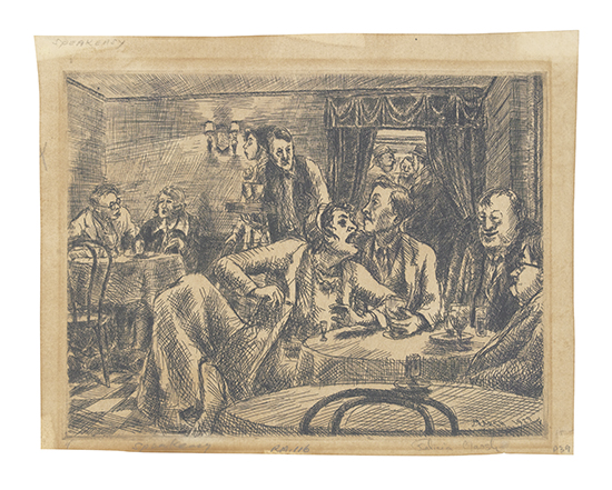 Appraisal: REGINALD MARSH Speakeasy--Julius' Annex Etching x mm x inches small