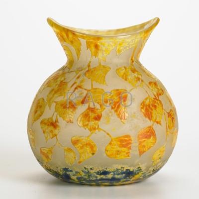 Appraisal: DAUM Cameo glass vase with autumn foliage on frosted ground