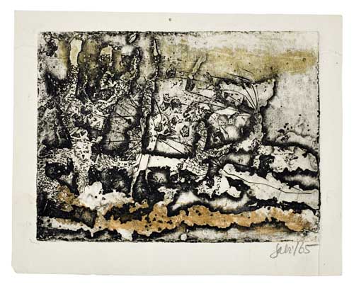 Appraisal: BETYE SAAR - Untitled Surreal Abstraction Etching with hand coloring