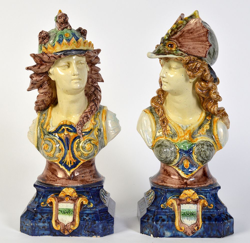 Appraisal: Italian Majolica Porcelain Figural Busts Italian Majolica female figural busts