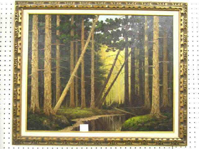 Appraisal: L Rodowisc Oil on Canvas landscape with fallen trees along