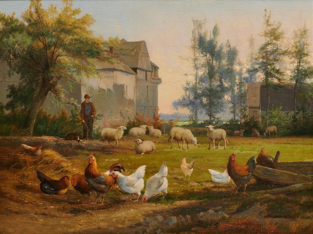 Appraisal: ENGLISH SCHOOL th century Farmyard Scene oil on canvas x