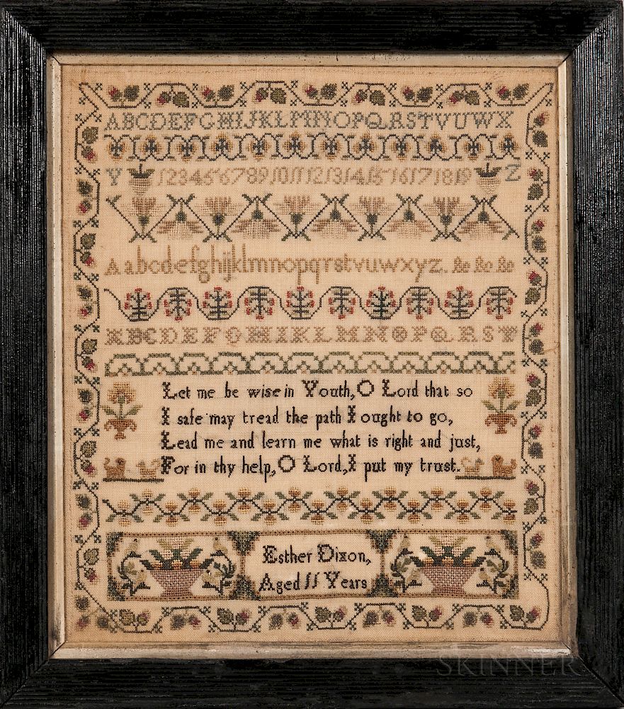 Appraisal: Esther Dixon Needlework Sampler Esther Dixon Needlework Sampler early th