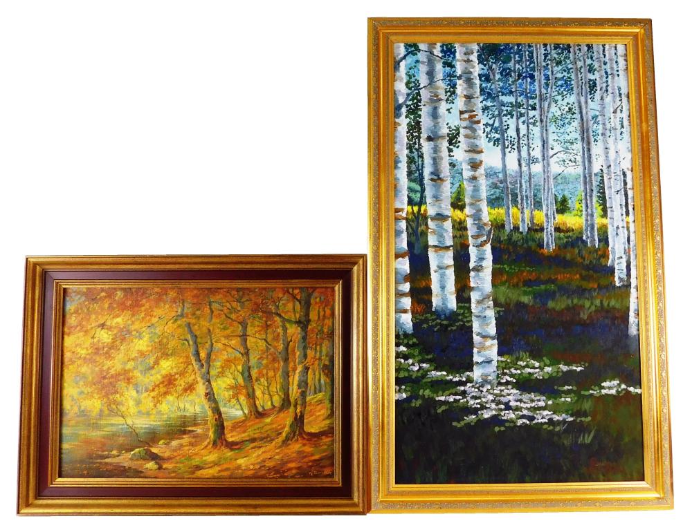 Appraisal: Two th C forest landscape paintings largest by Brian Colbaith