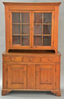 Appraisal: Chippendale stepback cupboard in two parts upper portion having cornice