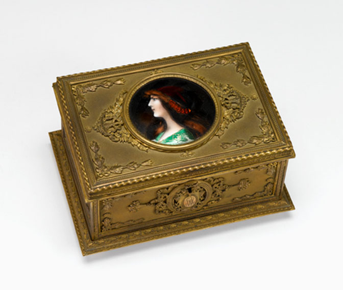 Appraisal: Gilt-bronze and enameled jewel box early th century attributed to