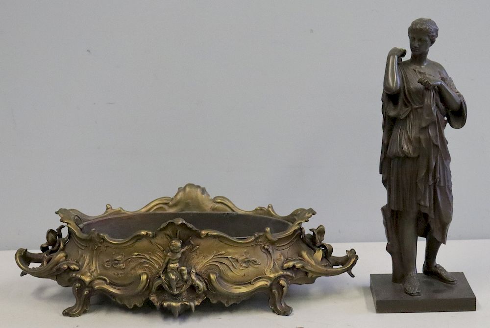 Appraisal: Antique Classical Bronze Sculpture Together With a Bronze Planter Both