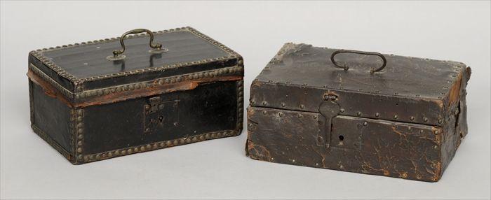 Appraisal: TWO LEATHER-COVERED DOCUMENT BOXES Larger x in