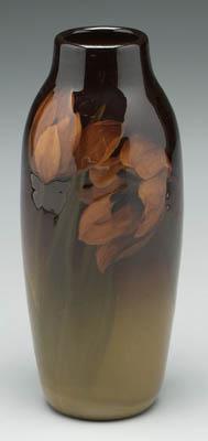 Appraisal: Rookwood vase tulip decoration on brown to amber ground marks