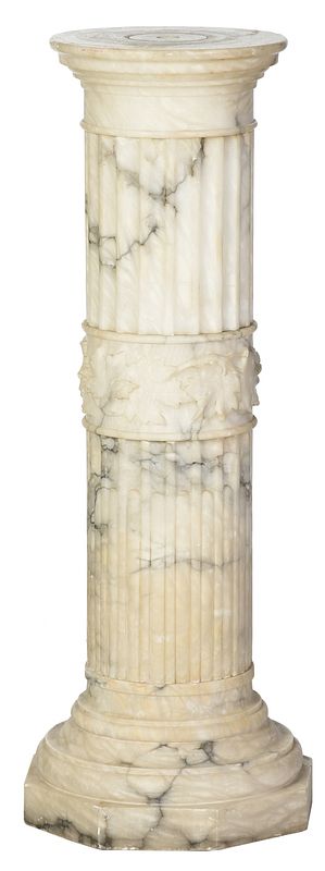 Appraisal: Classical Carved Alabaster Column Form Pedestal Continental th century fluted