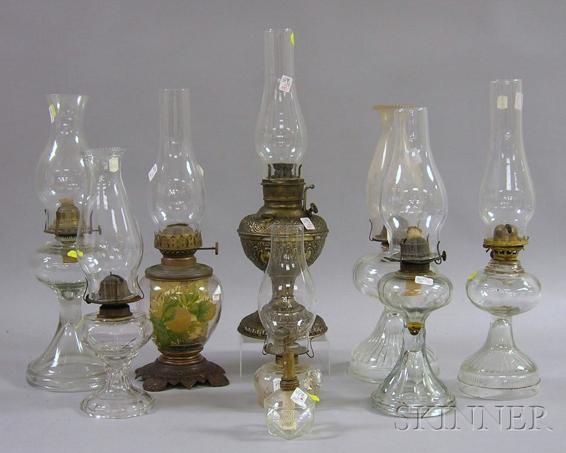 Appraisal: Eight Colorless Blown Molded and Pressed Glass Oil and Fluid