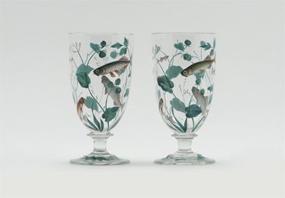 Appraisal: An unusual pair of water glasses each enamelled with four