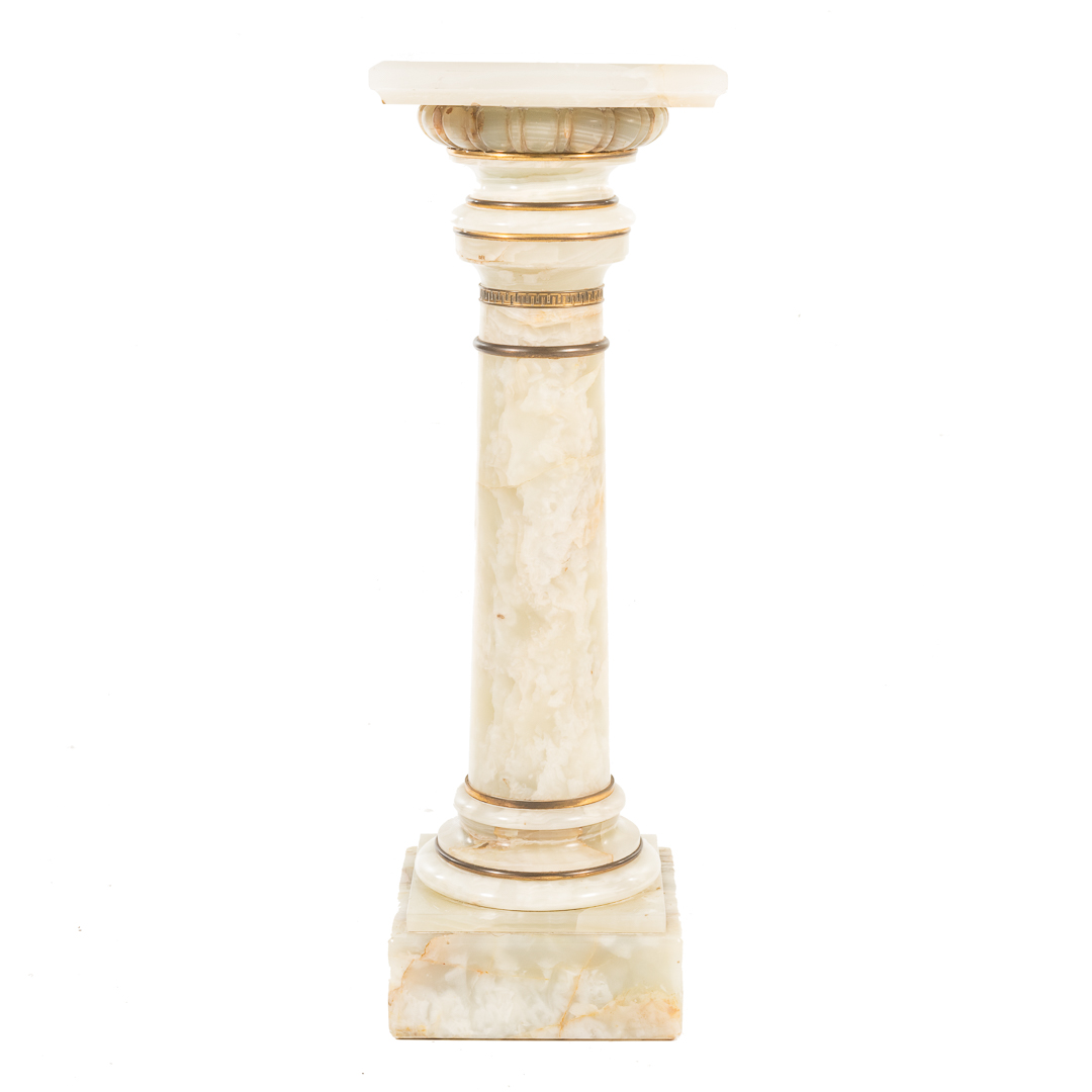 Appraisal: Neoclassical style onyx pedestal th century square top with molded