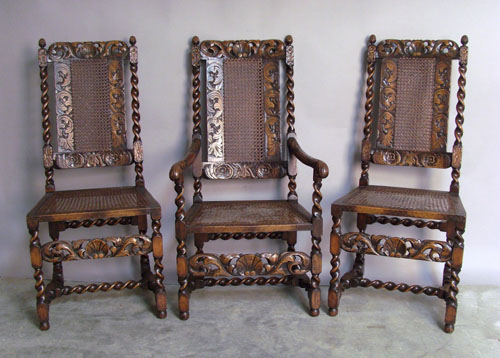 Appraisal: Three Jacobean style carved mahogany chairs