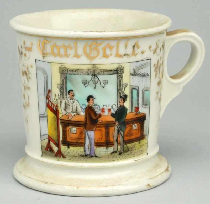 Appraisal: Bartender Shaving Mug Gilded Carl Gelle Nice image of two