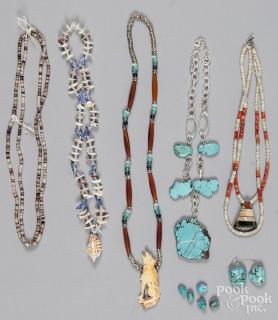 Appraisal: Turquoise slab necklace and nugget earrings necklace l together with