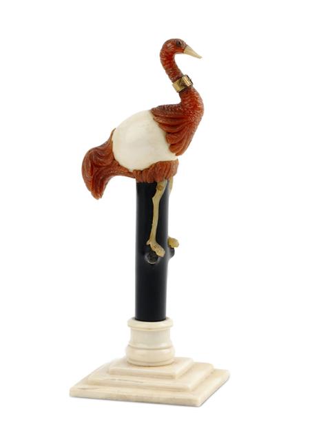 Appraisal: A multi-gem set objet d'art modelled as a carved ostrich