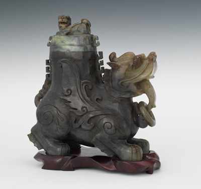 Appraisal: Jade Beast Vessel with Ring and Small Beast on Lid