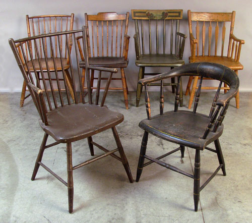 Appraisal: Six painted windsor armchairs th c