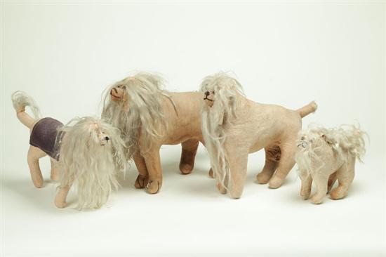 Appraisal: FOUR STUFFED LIONS American probably Amish or Mennonite late th-early