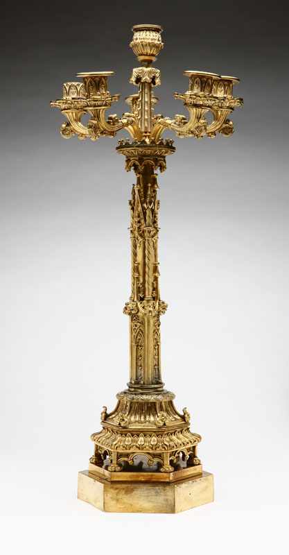 Appraisal: A Continental Gothic Revival gilt-bronze six-light candelabrum Mid- th century