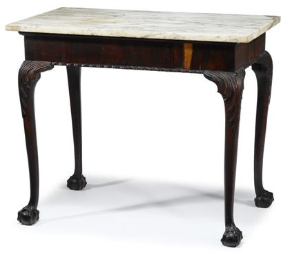 Appraisal: George II carved mahogany marble top side table ireland circa