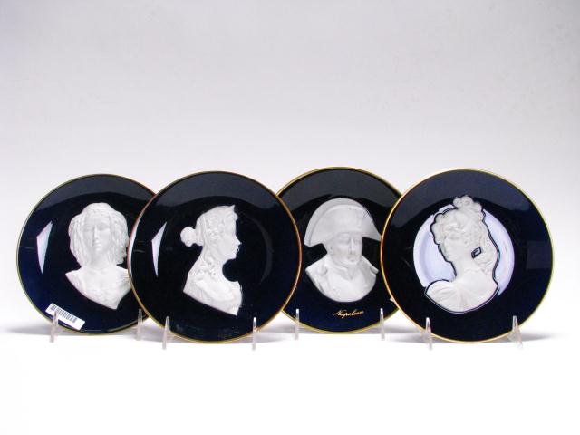 Appraisal: Set of Four Cobalt Porcelain Portrait Plates '' in diameter