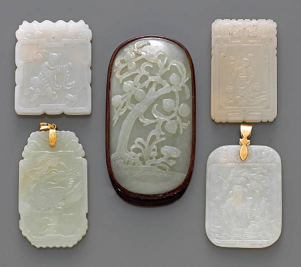 Appraisal: A group of five jade pendants Late Qing Dynasty and