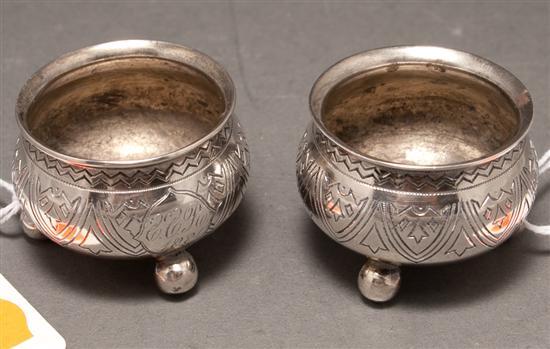 Appraisal: Pair of Russian engraved silver salt cellars maker A Phi