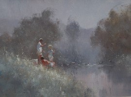 Appraisal: Robert Hagan born Boys Fishing oil on canvas signed 'Robert