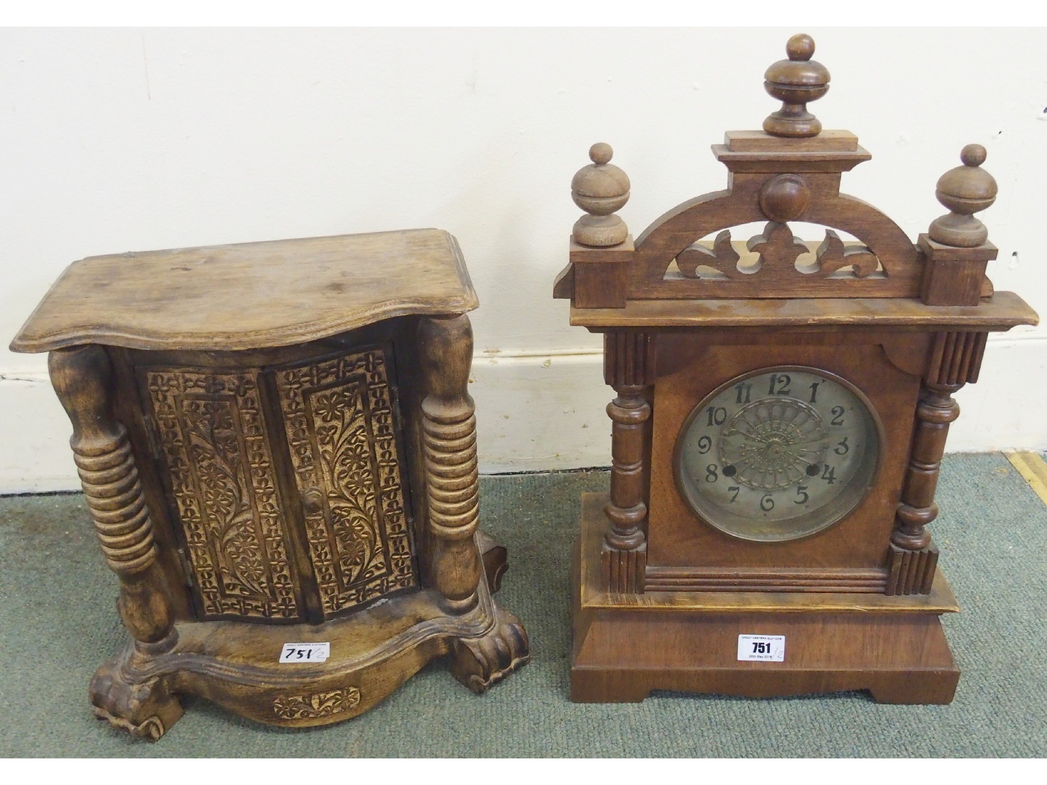 Appraisal: A small hardwood cabinet and a wood mantle clock