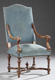 Appraisal: Louis XVI Style Carved Walnut Upholstered Fauteuil Louis XVI Style