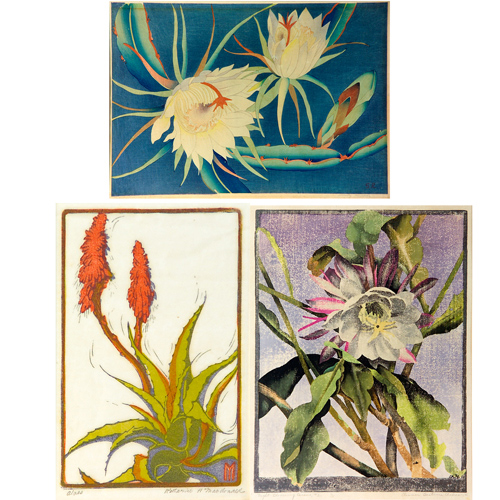 Appraisal: WOODBLOCK PRINTS Three color woodblock prints Shirley Russell Night Blooming