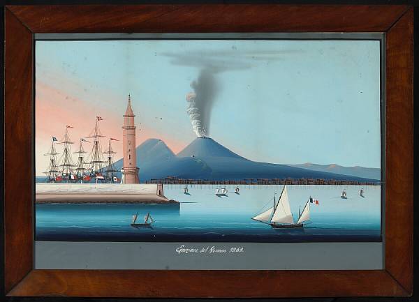 Appraisal: A pair of Italian gouache pictures of the eruption of