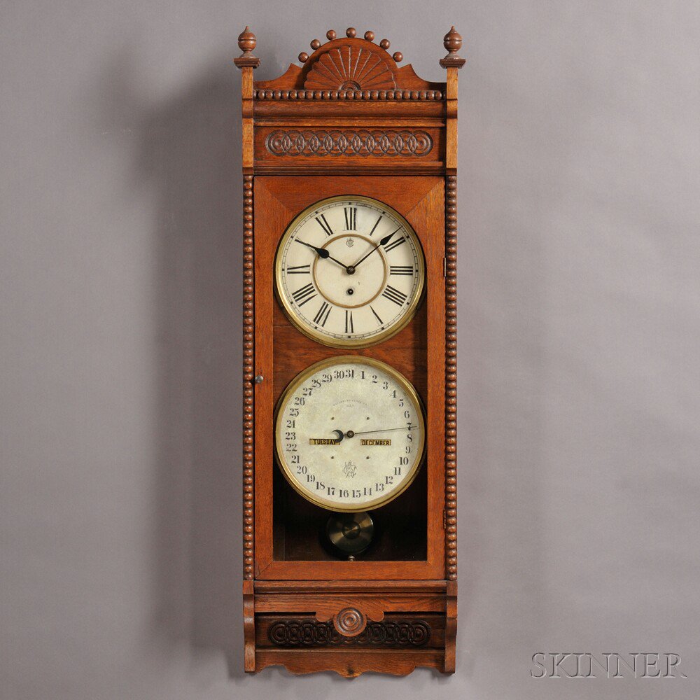 Appraisal: Waterbury Calendar No Wall Clock Connecticut c oak case with