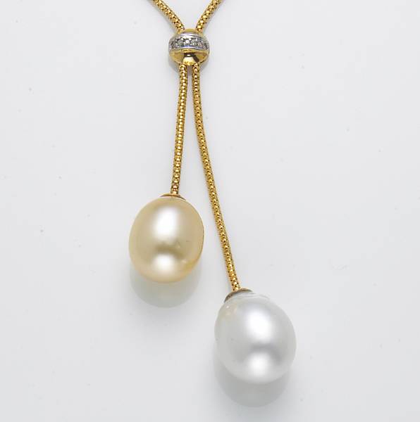 Appraisal: A white and golden South Sea cultured pearl diamond and