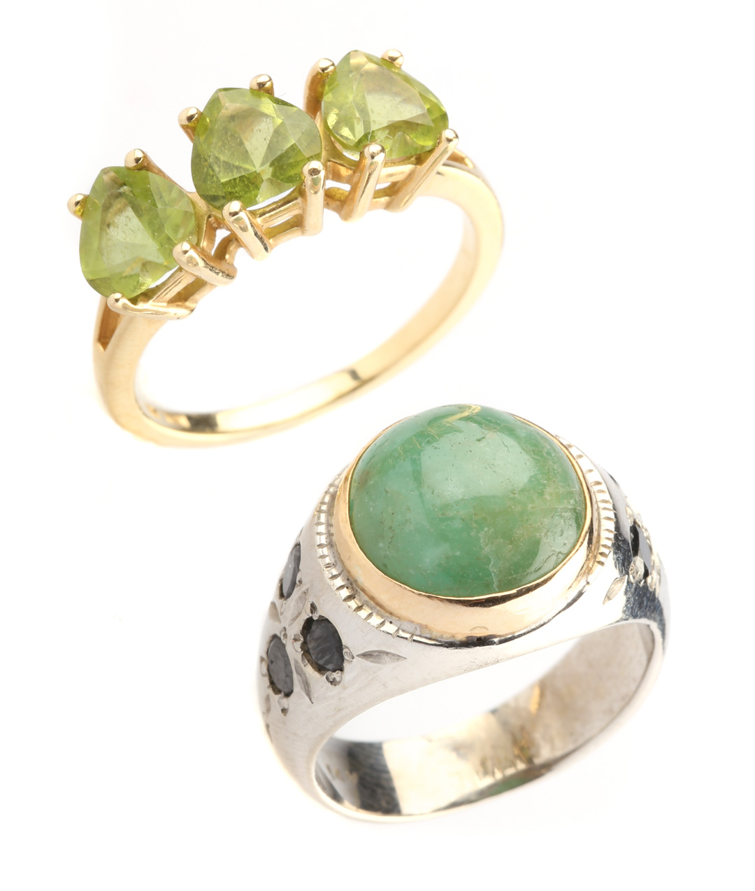 Appraisal: A Jade Ring and a Peridot Ring K white and