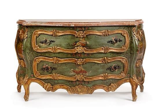 Appraisal: A Venetian Painted and Parcel Gilt Commode Height x width