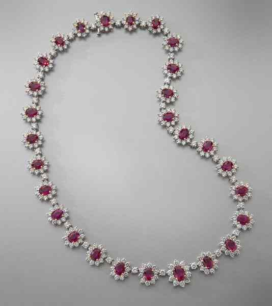 Appraisal: K gold diamond and Burmese GIA ruby necklacefeaturing oval brilliant