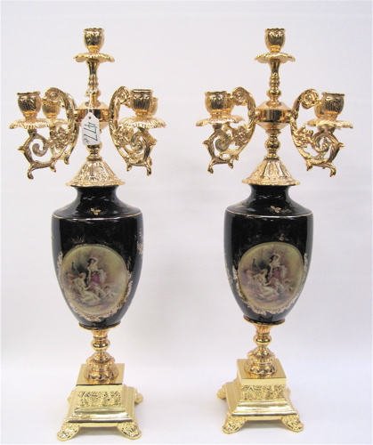 Appraisal: PAIR PORCELAIN GILT METAL CANDELABRA five light on each Height