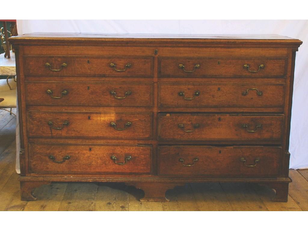 Appraisal: LATE EIGHTEENTH CENTURY OAK AND MAHOGANY CROSSBANDED LANCASHIRE MULE CHEST