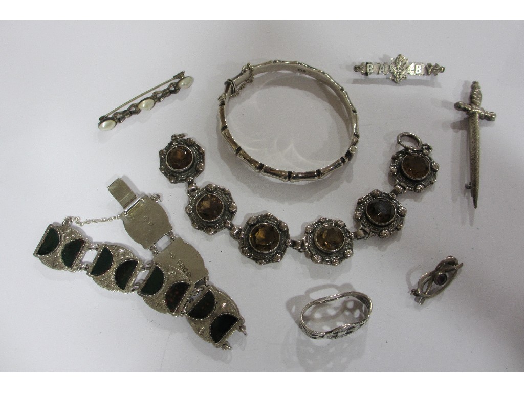 Appraisal: Lot of silver pieces to include Scottish Cairngorm set bracelet