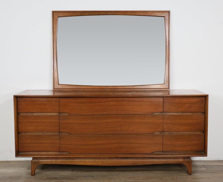 Appraisal: Mid Century Modern Kent Coffey Forum triple dresser and mirror