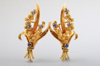 Appraisal: Fred Sapphire Gold Earrings Fred K gold sapphire earrings round