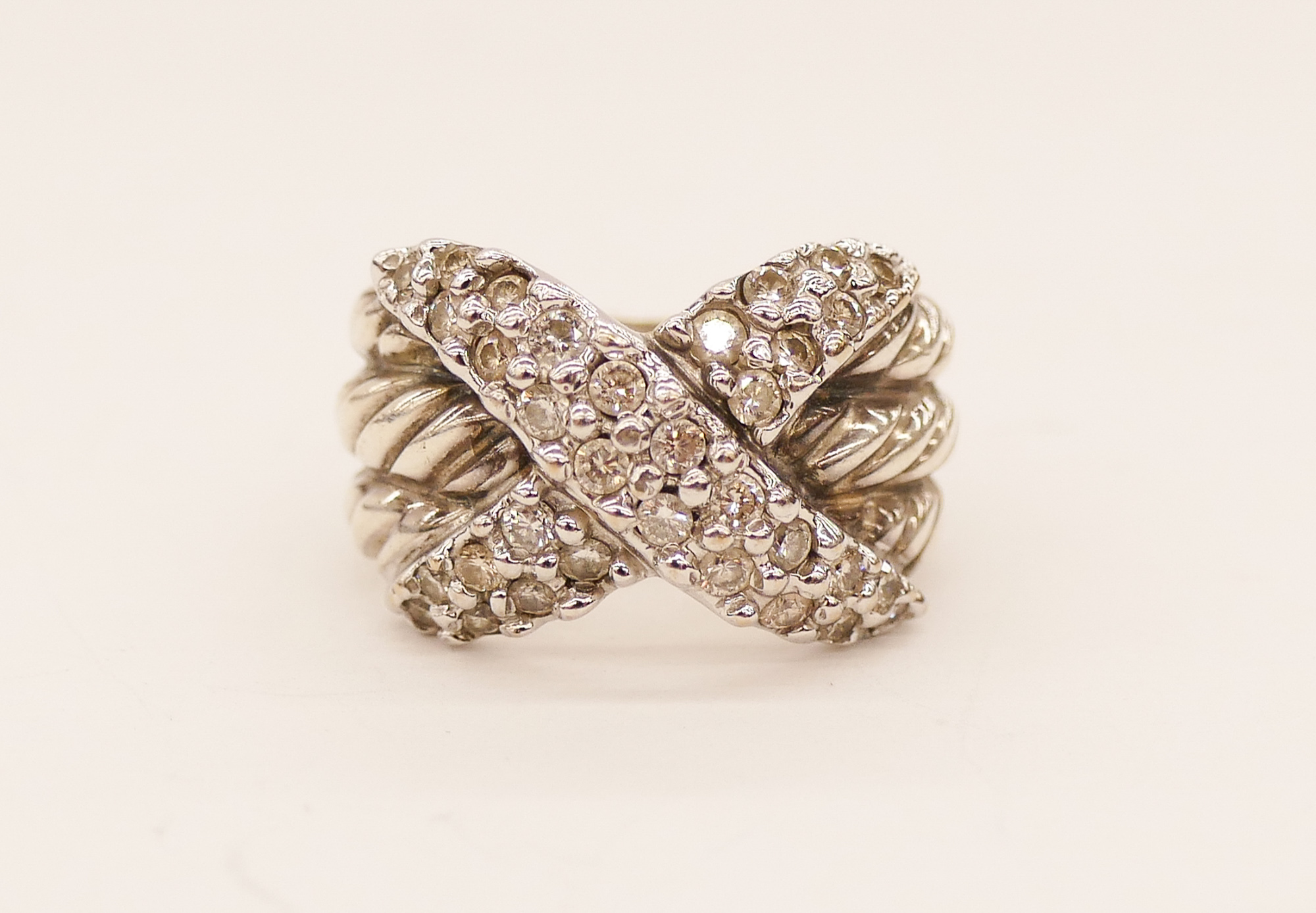 Appraisal: David Yurman k Sterling Diamond Crossover X Ring Size It