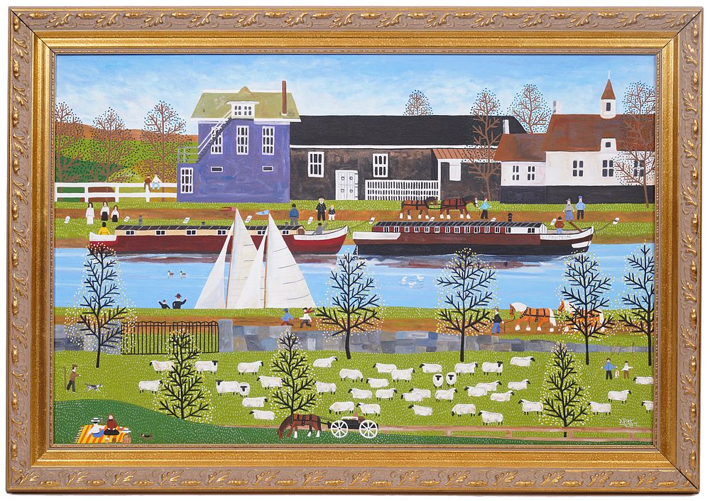 Appraisal: Paul Pitt 'Boats on the Canal' Oil Painting Paul Pitt