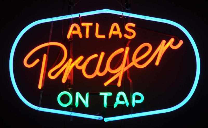 Appraisal: Altlas Prager on Tap Neon Sign Description s Orange blue