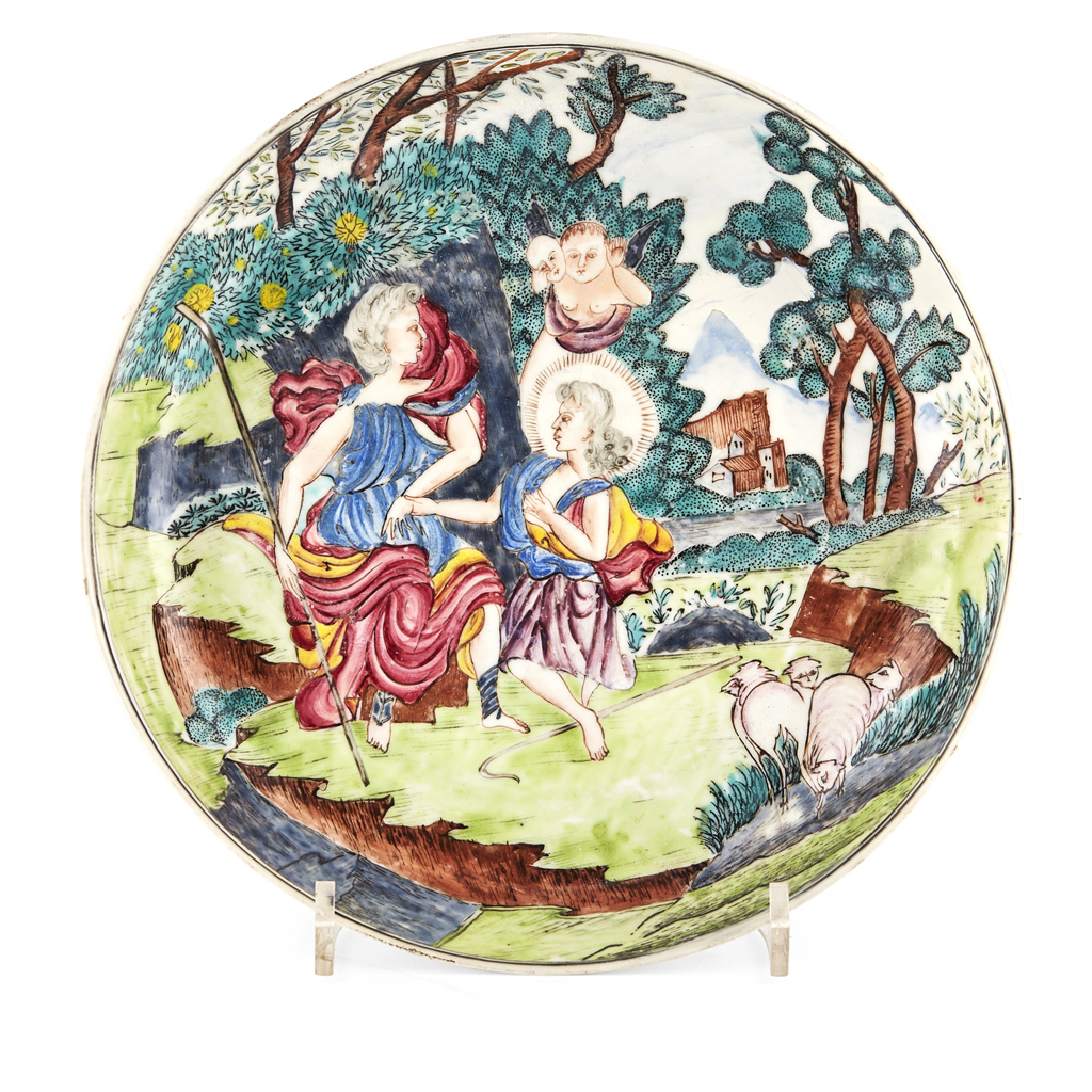 Appraisal: FAMILLE ROSE EGGSHELL 'EUROPEAN SUBJECT' DISH painted with a idyllic