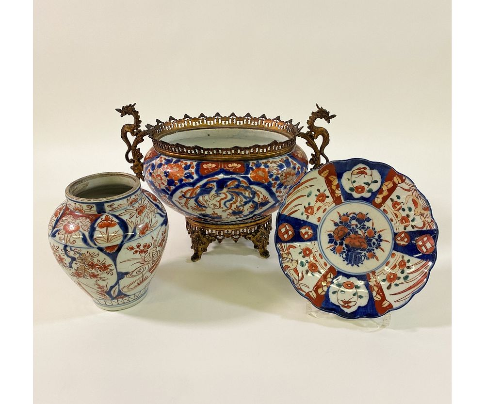 Appraisal: Japanese Imari Japnaese Imari centerpiece bowl with gilt metal mounts