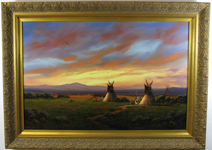 Appraisal: HEINIE HARTWIG oil on Masonite California born An Indian encampment